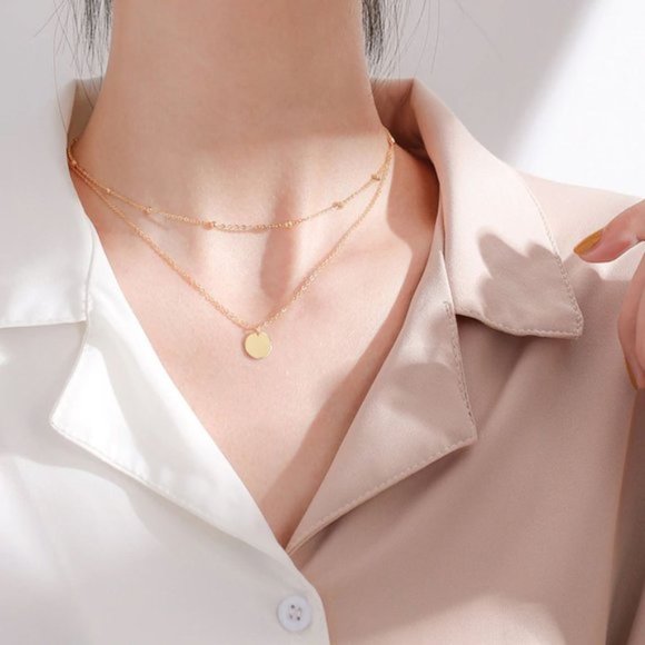 Jewelry - NEW Silver/Gold Double Layer Round Disc Pendant Necklace